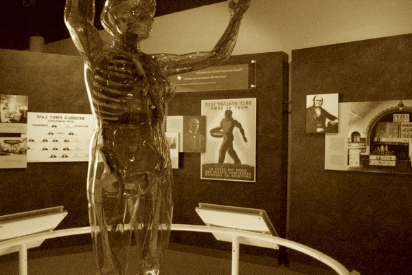 U.S.H.M.M. "Deadly Medicine" exhibit: The life-size figure known as the "glass woman" allows visitors to see the interior human anatomy.